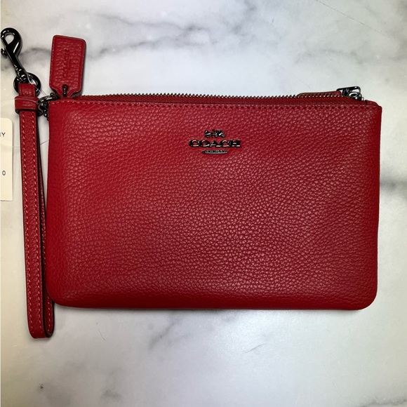 Coach Bags Coach Red Apple Wristlet Polished Pebble Leather Zip